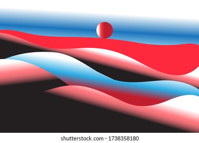 Bright vector unusual hills and river with suns