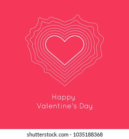 Bright vector Valentine's day greeting card with heart and dynamic lines and dots.