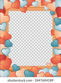 Marco de madera de Vector brillante con espacio para su foto, decorado con corazones coloridos: cree un momento inolvidable con esta Ilustración vectorial que agregará un encanto especial a sus recuerdos.