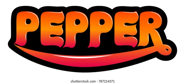 Bright vector word PEPPER. 3d hand lettering word with broad black outline on white background. Concept for logo, card, typography, poster, print.