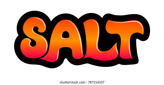 Bright vector word SALT. 3d hand lettering word with broad black outline on white background. Concept for logo, card, typography, poster, print.