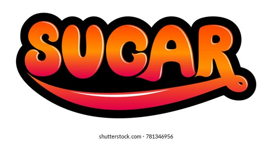 Bright vector word SUGAR. 3d hand lettering word with broad black stroke on white background. Concept for logo, card, typography, poster, print.
