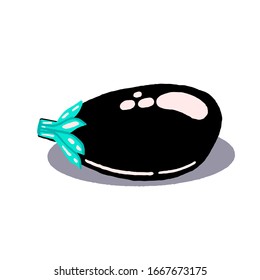Bright vegetable illustration for design and graphics, healthy food. Hand-drawn eggplant in doodle style isolated on white background.