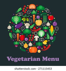 Bright vegetable set in flat style. Icons of vegetables. vector