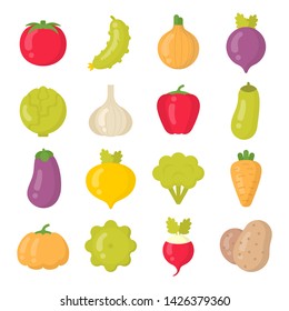 Bright vegetables isolated colorful vector icons set. Summer veggie collection