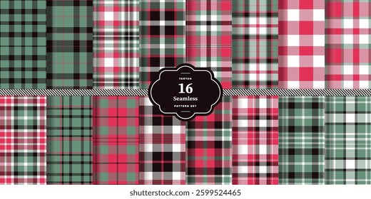 Bright Vermillion Tartan patterns fabric texture. Modern Dark Mustard Seamless Tartan Set of 16