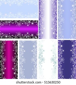 Bright vertical and horizontal red, blue, purple  banners with snowflakes and stars for Christmas or new year design