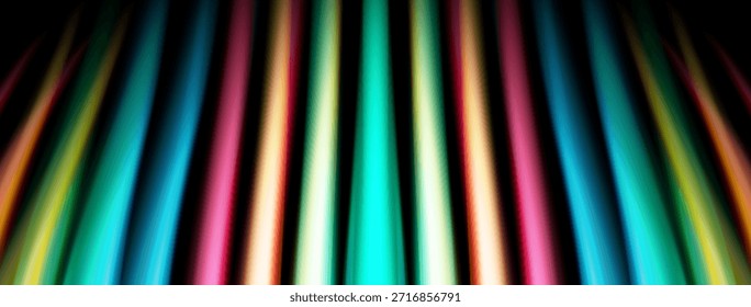 Bright vertical lines dominate black background. Colors blend, creating vibrant, abstract visual effect. Smooth gradients suggest light sources.
