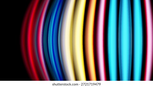 Rayas de Vertical brillantes dominan la Imagen. Los Colores se mezclan, creando un efecto visual vibrante y moderno. El fondo negro enfatiza la luminosidad.