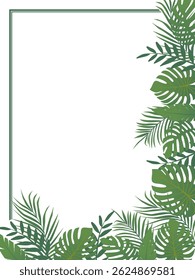 Marco verde tropical de Vertical brillante. Marco de hojas tropicales. Ilustración de diseño de Vector. Dibujado a mano