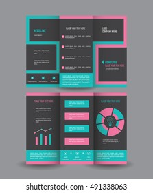 Bright vibrant brochure design  templates for tri-fold, flyer, leaflet on dark background. CMYK vector 