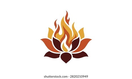 Bright vibrant flower with flame shapes in orange yellow and red tones representing energy or spirituality for visual artwork or inspirational projects