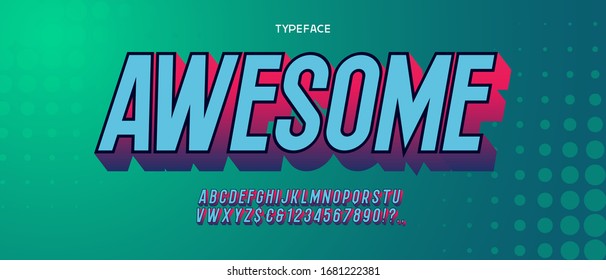 Bright and vibrant font effect for colorful poster design, modern typeface alphabet with cool 3d effect.