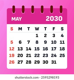 Bright and vibrant May 2030 calendar. Ideal for tracking important dates, setting reminders, and planning vacations.