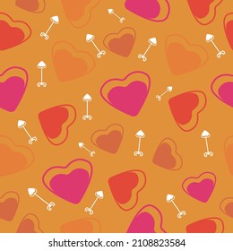 Bright and vibrant seamless pattern with heat shapes and arrows with orange background design illustration
