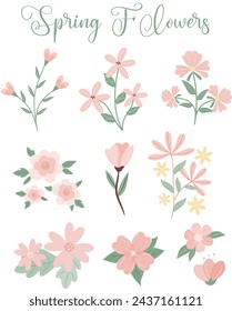 Brillantes y vibrantes flores de primavera vector de arte, mostrando tulipanes, margaritas y narcisos en un hermoso arreglo de temporada.