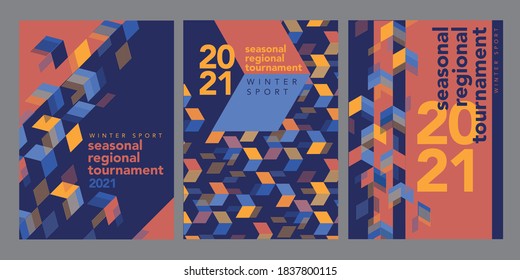 Bright vigorous energy full geometric arrows poster template set for winter sport projects. Dynamic arrow direction vector for layout, card, header, invitation, poster, social media, post publication
