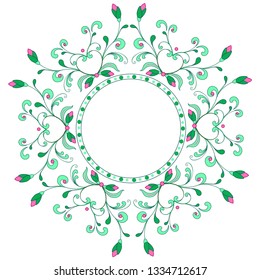 bright vintage green floral round frame