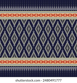 Bright vintage Tribal seamless pattern. Ethnic geometric Abstract Aztec Navajo seamless stripes and lines on blue background. Texture fabric print design for Batik Sarong Silk Wallpaper curtain