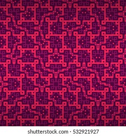 Bright violet geometric seamless pattern background in maze style.