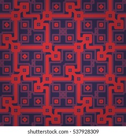 Bright violet geometrical seamless pattern in tribal style. Simple mosaic repeatable backdrop. Vector background.