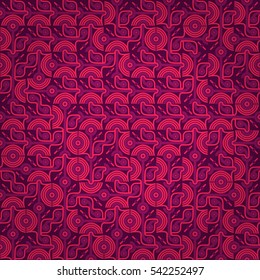 Bright violet geometrical seamless pattern in abstractionism style. Modern tracery.