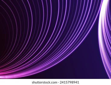 Bright violet neon curved lines abstract technology background. Futuristic glowing vector design