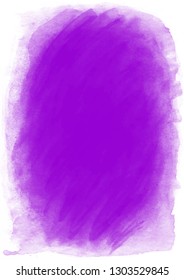Bright violet watercolor vertical oval background. Created with real brush strokes. Vector.
