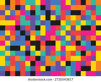 Um padrão abstrato brilhante e vívido feito de quadrados pixelados multicoloridos