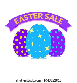 Bright vivid easter sale banner with colorful eggs