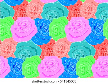 Bright, vivid, luminous seamless pattern of roses