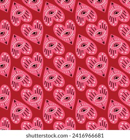 Bright vivid Valentines Day seamless pattern with magical hearts.. Valentine characters background