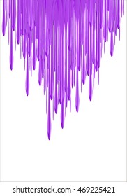 Bright vivid violet paint drips with copy space. Vector illustration. Falling painting drops. Nail polish droplet. 3d illustration. Gradient mesh.