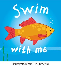 Bright vobla river fish. Roach or carp in blue water. Vector illustration.