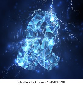 bright volume object in blue color soars in the sky