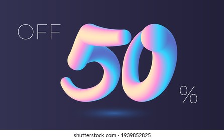 Bright volumetric rainbow lettering off 50 percent on the dark blue background 