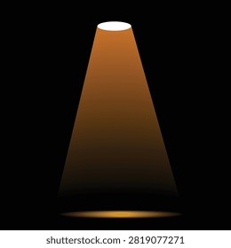 A bright, warm golden spotlight beam shining downwards against a solid black background, creating a dramatic theatrical effect for stage performances or product displays.