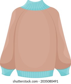 Bright warm knitted sweater in beige and blue colors. Warm clothes for walking in cold weather. A warm accessory for protection from the cold. Vector illustration isolated on a white background