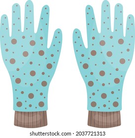 Bright warm multicolored gloves of blue color. Gloves to protect your hands in cold weather. Gardening gloves. A means of protecting hands. Vector illustration isolated on a white background