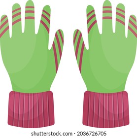 Guantes multicolores cálidos y luminosos. Guantes para proteger tus manos en el tiempo frío. Guantes de jardinería. Un medio para proteger las manos. Ilustración del vector aislada en un fondo blanco