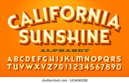 A bright warm-colored alphabet: California Sunshine. This font is similar to what might be used on a vintage fruit crate.