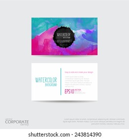 Bright watercolor background. Business card template for your design. Watercolor stains. Vector illustration with plenty space for your text.