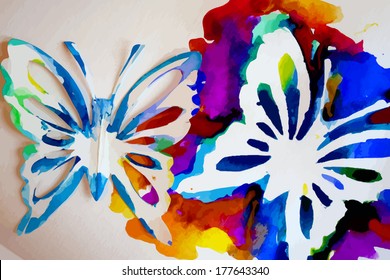 bright watercolor butterfly. Vector
