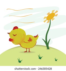 Bright watercolor chick. Vector illustration.EPS 10