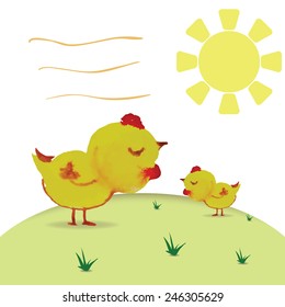 Bright watercolor chick. Vector illustration.EPS 10
