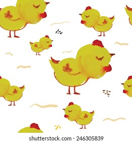 Bright watercolor chick. Vector illustration. EPS 10. Seamless pattern