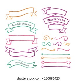 Elementos de acuarela luminosos para el diseño. Ilustración del vector