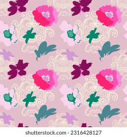 Bright watercolor feminine seamless pattern.