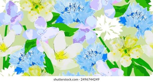 Bright watercolor feminine seamless pattern. Abstract big flowers	