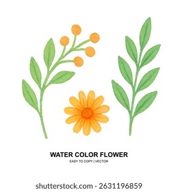 Bright watercolor flowers and leaves in soft pastel tones. Perfect for spring-themed designs, wedding invites, or elegant floral decor and patterns.